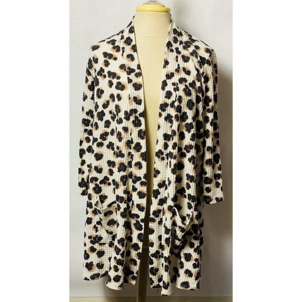 The Zig Zag Stripe Leopard Women Long Open Cardigan Size M Stretchy